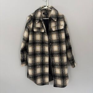 CoffeeShop Black & Cream Plaid Trench Shacket